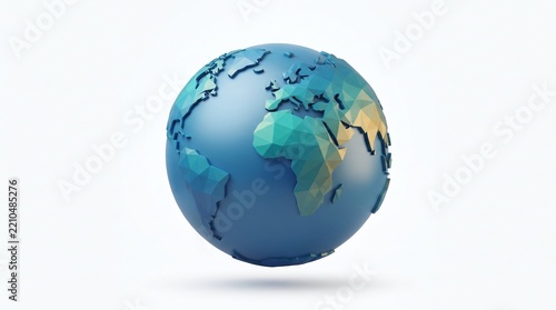 Low Poly Geometric Earth Globe 3D Illustration Representing Global Communication and International Connectivity Concept