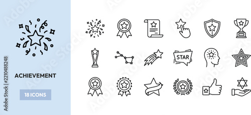 Achievement vector line icons showcasing awards and success