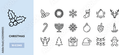 Christmas winter holiday vector line icons for seasonal design