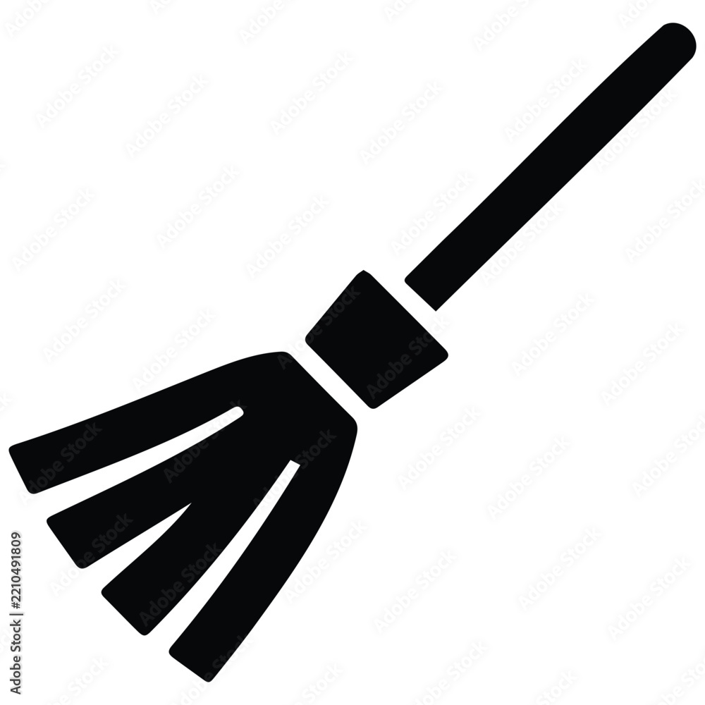 Obraz premium Broom vector silhouette illustration for halloween witch flying object or cleaning tool.