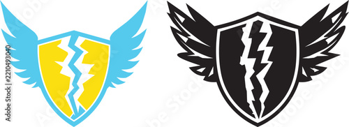 Broken shield with wings graphic for resilience and strength branding