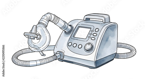Medical CPAP Therapy Equipment Illustration for Sleep Apnea Breathing Support and Respiratory Healthcare Solutions