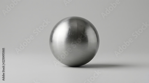 A single scratched metallic chrome ball with realistic reflections and surface texture on a neutral gray background.