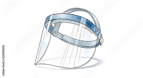Illustrated transparent face shield, vital personal protective equipment for healthcare and public safety, offering essential protection against airborne droplets and splashes