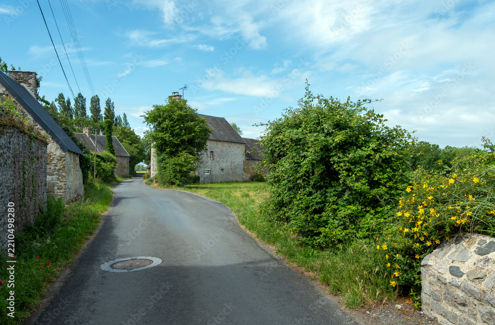 Obraz premium old houses and country road in the south of french cotentin