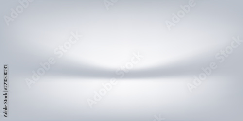 White grey studio room. Limbo light background. Abstract 3d gradient backdrop for product presentation. Minimal wall scene spotlight. Showcase, promotion display.