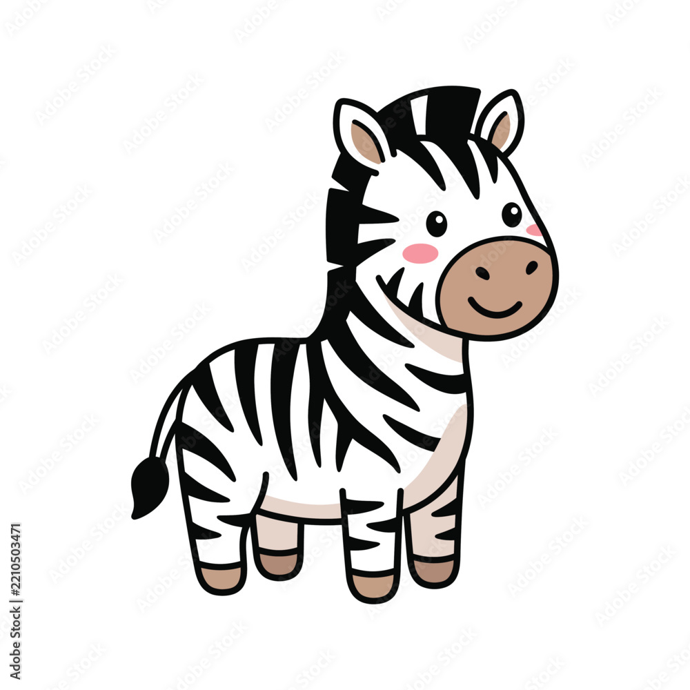 Fototapeta premium Cute cartoon zebra illustration sitting upright with black and white stripes for children’s media and branding