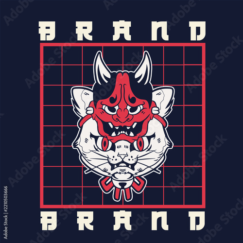 Cartoon maneki neko cat. Vector illustration	
