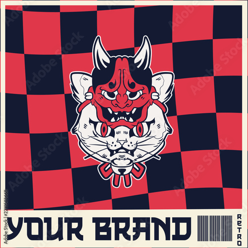 Cartoon maneki neko cat. Vector illustration	
