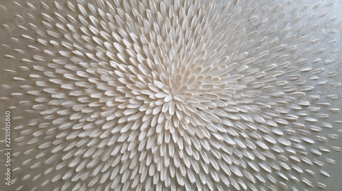 Abstract 3D White Flower Petals Radiating on Silver Textured Background, Impasto Floral Art