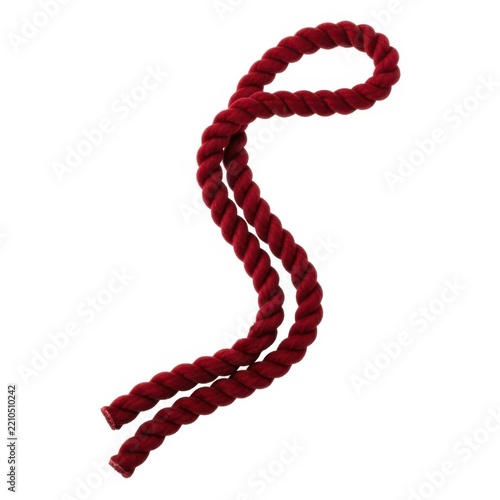 A maroon braided rope forming a simple loop at the top isolated on transparent background