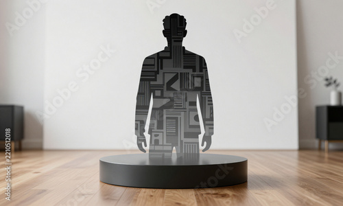 modern podium pedestal polished hardwood floor soft diffused studio lighting centered minimalist interior space