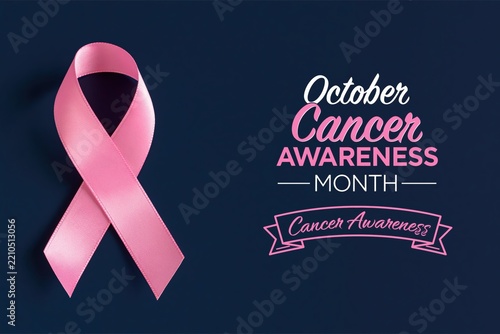October breast cancer awareness month campaign poster with a pink ribbon for medical support