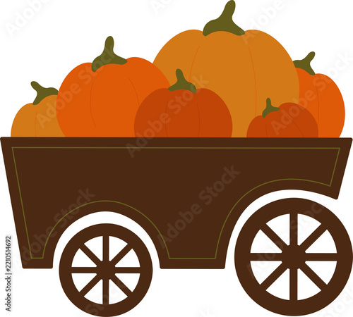 Illustration of Pumpkins in a Wooden Cart