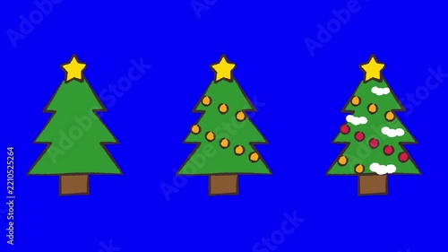 落書き風のゆるいクリスマスツリーのイラストがピクピク動くかわいいアニメーションセット／クロマキー背景