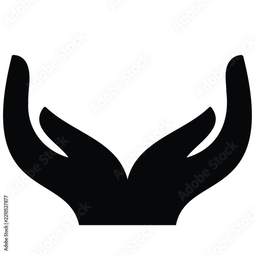 Cupped hands holding gesture black silhouette icon for care protection and charity concept.