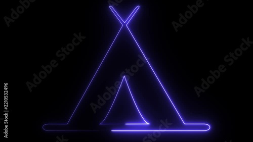 A glowing blue neon geometric shape resembling a stylized tent or teepee on a dark background, captured from a mobile phone or app interface.