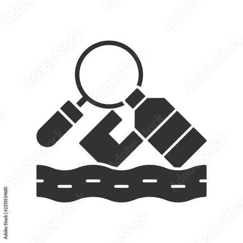 Water Pollution Search Icon - Plastic River Find Icon
