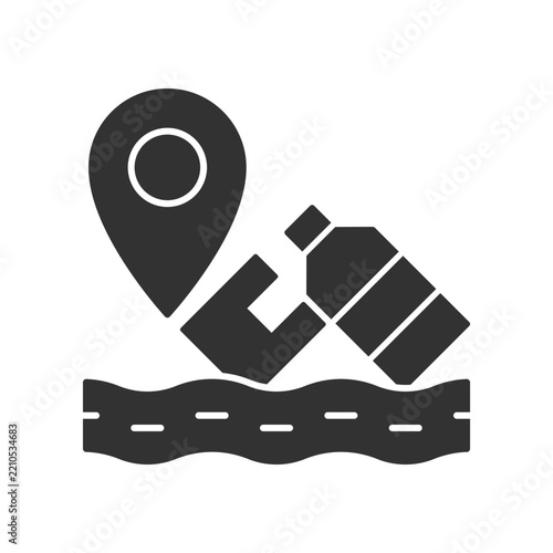 Water Pollution Location Icon - Plastic River Map Icon