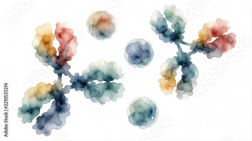 Watercolor botanical illustrations of plants and leaves with abstract color forms