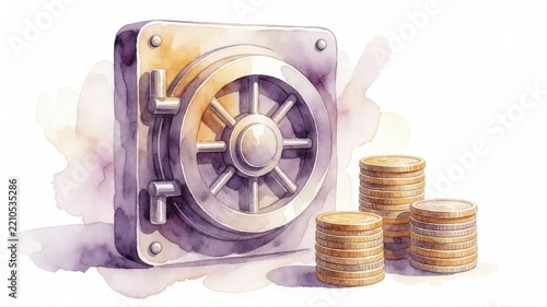 Illustration of a Safe Vault with Stacks of Coins for Financial Security Concept