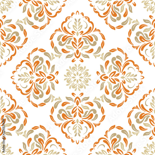 Abstract terracotta orange and beige vintage ornament for wallpaper and textile design.