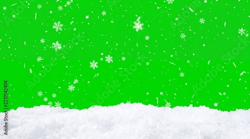 Falling Snow and Snowdrift on Green Screen Background for Chroma Key Compositing