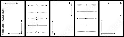 Set vintage decorative borders, text dividers . Elegant minimalist page decoration elements for invitations and certificates. Vector illustration isolated on transparent background (PNG)