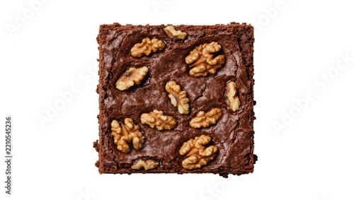 Rich chocolate brownie with whole walnuts, isolated on transparent background