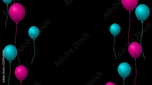 Colorful Pink and Cyan Balloons Celebration Animation, Alpha Channel
