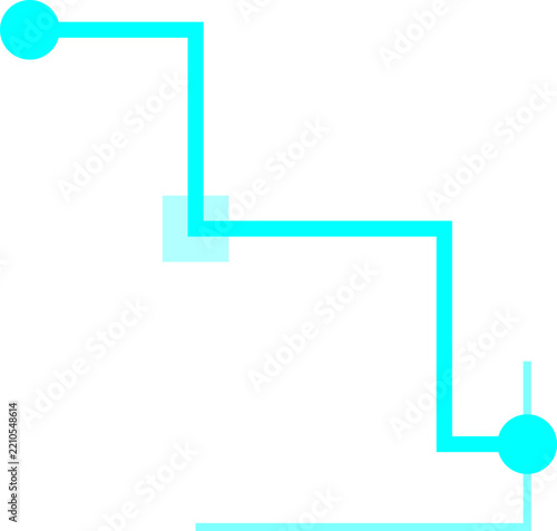 Advanced Futuristic Tech Neon Spark Circuitry Element With Cyan Glowing Nodes And Rectilinear Logic Patterns