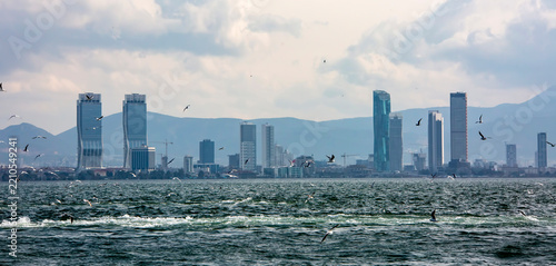 Izmir, Turkey - January 29, 2019 : New skycrapers district of Izmir City view from Karsiyaka. Izmir is the third biggest city of Turkey