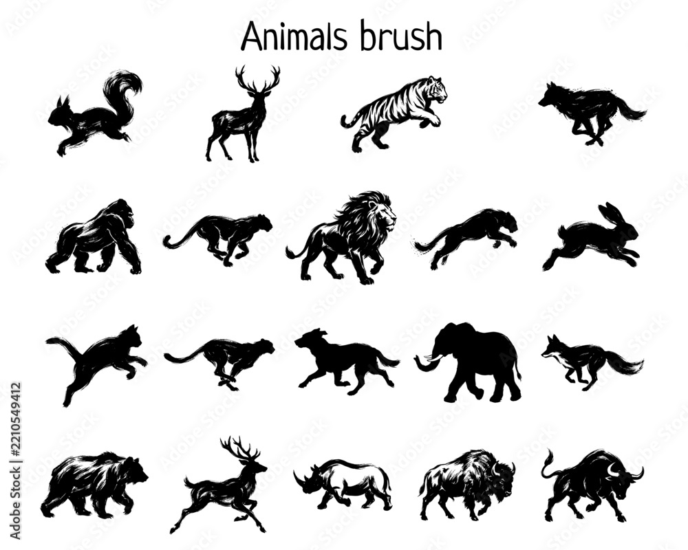 Obraz premium Wild Animals Black Brush Silhouette Collection