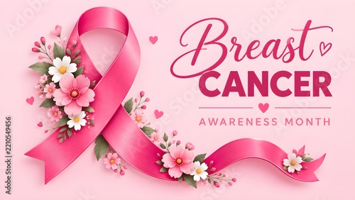 Breast cancer october awareness month pink ribbon and spring poster background,vector illustration