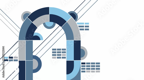 Modern arch banner with geometric blue segments on white background