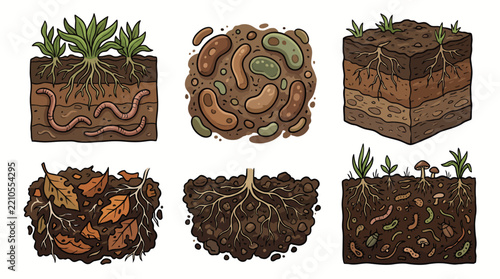 Illustrated soil types and underground ecosystem