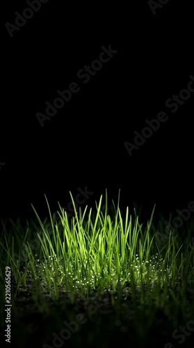 Green grass blades on dark background