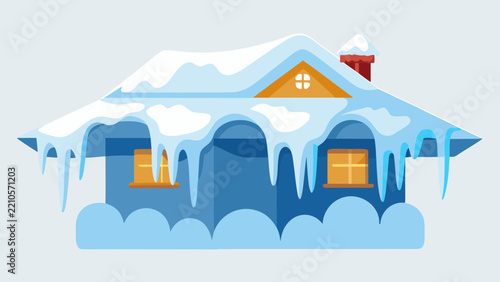 Snow caps, snowy ice and frozen icicles, vector cartoon icons, isolated on transparent background. Abstract snow frost caps and icicles of house roof shape for Christmas and New Year elements design .