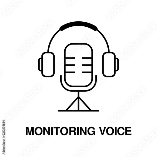 Voice Monitoring Podcast Icon with Microphone and Headphones