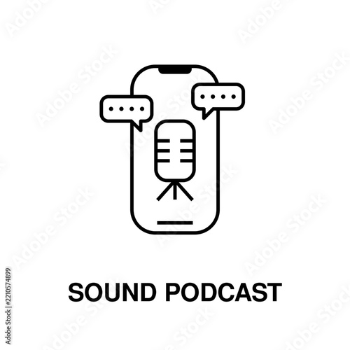 Podcast Sound and Voice Recording Line Icon with Microphone