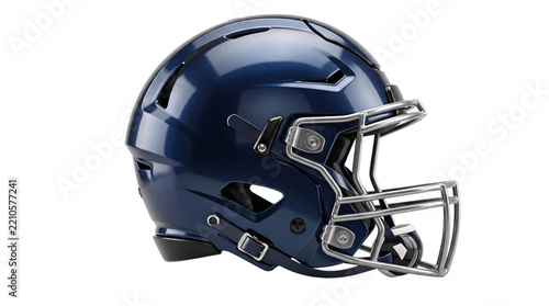 Glossy navy blue american football helmet on isolated background
