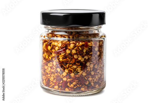 Glass jar filled with dried spice mix