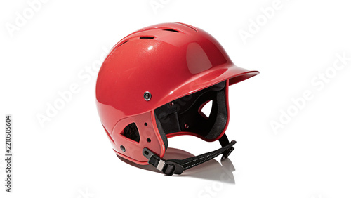 Fotografie Red safety helmet protective headwear for extreme sports cycling isolated on tra