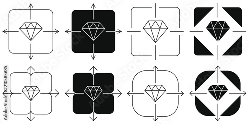 Business Decision Matrix Vector Icon Set with Diamond Value Symbol and Editable Stroke Line Elements