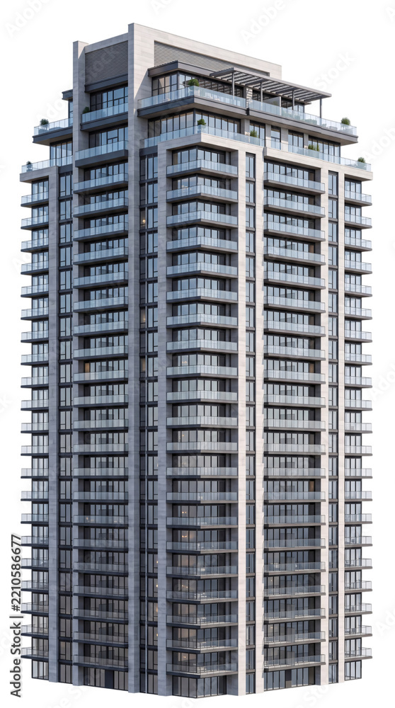 Fototapeta premium Modern high-rise residential isolated on png transparent background