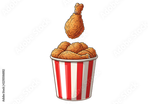 Fried chicken in red and white striped bucket