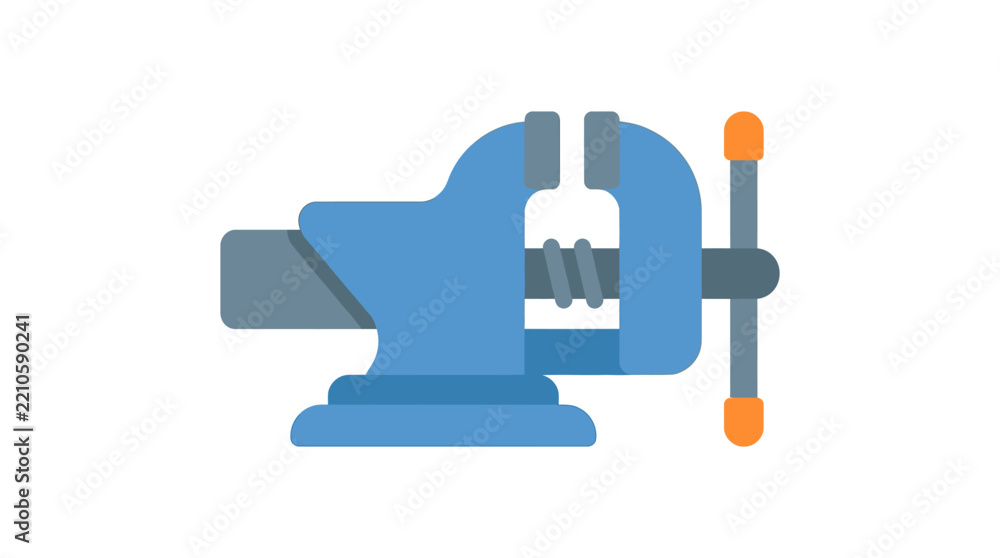 Obraz premium Flat vector illustration of a metal vise with orange handle on white