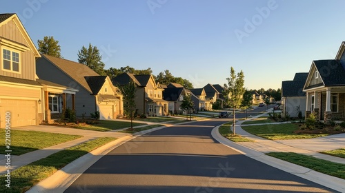 Modern residential street with freshly constructed homes in Raleigh