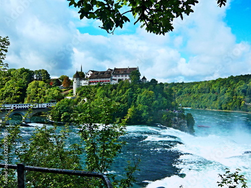 Switzerland - a view of the Rhine Falls and the Laufen Castle