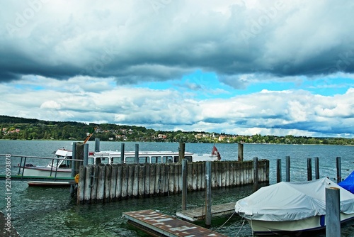 Switzerland - view of the port in Steckborn at the Untersee and town Gaienhofen